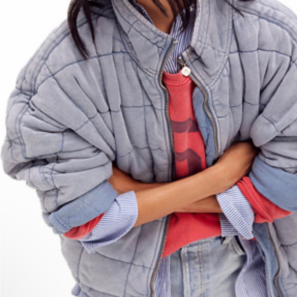 FREE PEOPLE DOLMAN Quilted Blue Jacket